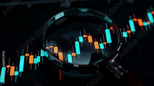 Stock Market Analysis Magnifying Glass Over Financial Chart