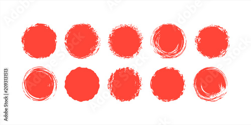 Tableau sur toile Handmade grunge circle stamp collection with rough ink brush imprint and distres