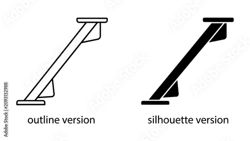 Bild auf Leinwand Vector Icons of Stair Tread: Two stylized vector icons depicting a single stair tread, one in outline and the other as a solid silhouette, representing a basic architectural element