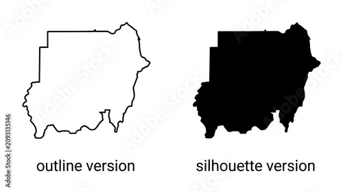 Quadro su tela Sudan outline and silhouette: Two distinct representations of the country of Sudan, one as a clean outline and the other as a solid silhouette