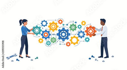 Teamwork gears, business partnership, collaboration concept, colorful cogs