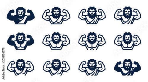 Tableau sur toile Bearded man flexing muscle variations.