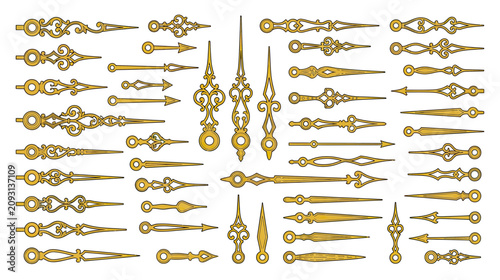 Ornate Golden Clock Hands and Decorative Elements Collection