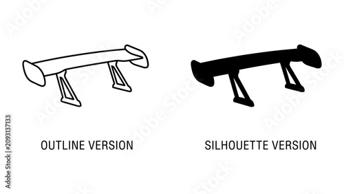 Foto Car Spoiler Outline and Silhouette: Two distinct representations of a car spoiler, one as a clean line art outline and the other as a solid black silhouette, showcasing different design styles