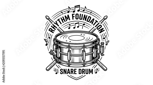 Принти на полотні Drumsticks Crossing Snare Drum and Musical Notes Emblem