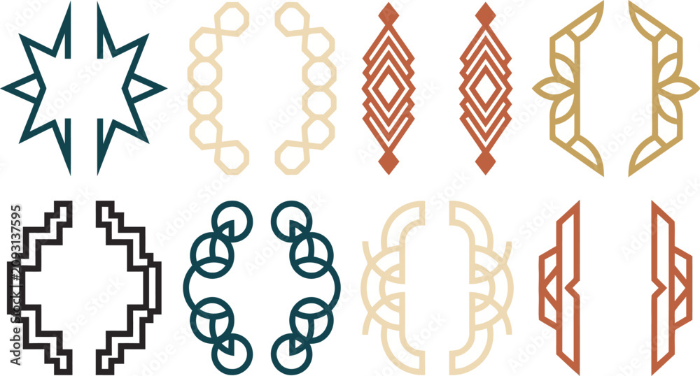 Fototapeta premium Eight decorative motifs with Islamic geometric designs