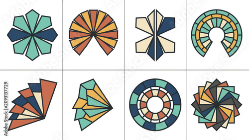 Floral-inspired geometric designs with unique shapes and colors