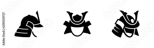 Quadro su tela Traditional Japanese Samurai helmet (Kabuto) icon set in black and white silhouette