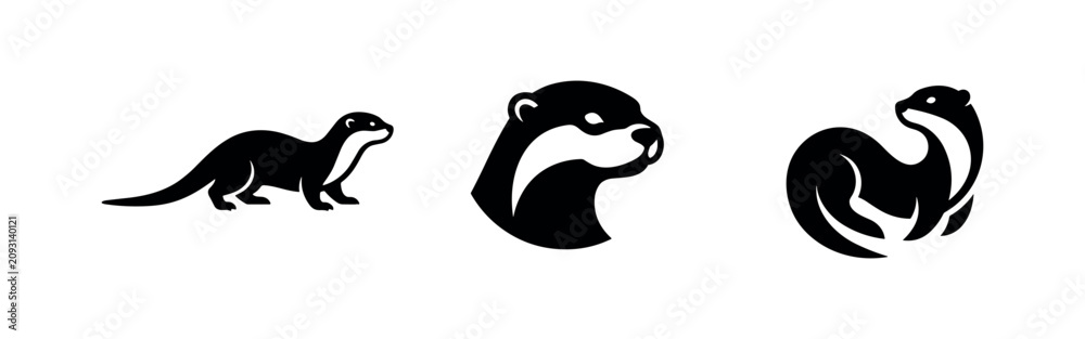 Fototapeta premium Otter Silhouettes Icon Set - Playful Aquatic Mammals