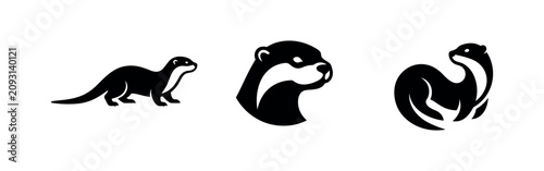 Canvastavla Otter Silhouettes Icon Set - Playful Aquatic Mammals