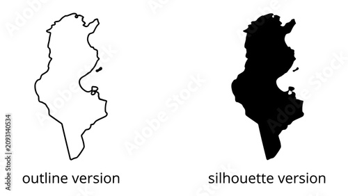 Obraz na płótnie Map of Tunisia: Two representations of Tunisia, one as an outline and the other as a silhouette, clearly depicting the geographical shape of the North African nation