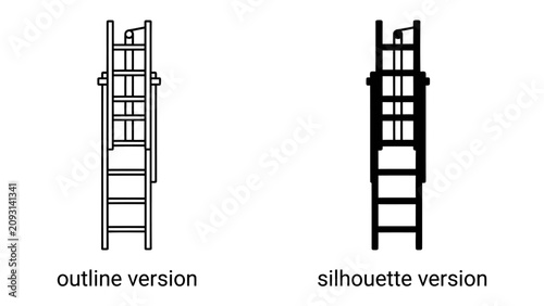 Foto Ladder Outline and Silhouette: Two representations of a ladder, one in an outlin