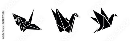 Origami Crane Silhouettes - Traditional Japanese Paper Art Icons of Birds