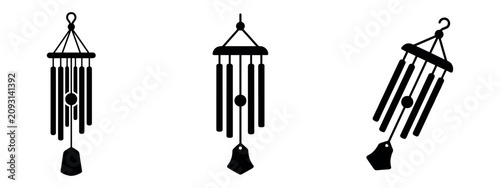 Obraz na plátně Wind Chime Silhouettes - Relaxing Outdoor Decoration and Musical Instrument Icon