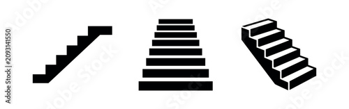 Set of stairs and stairway icons. Architectural elements representing ascent and descent.