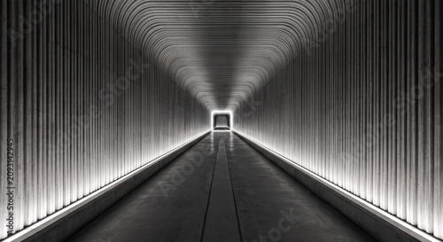 Fotografie Black and white perspective view of an empty futuristic underground tunnel with