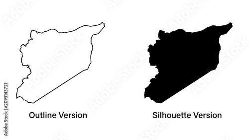 Foto Syria Map Outline and Silhouette: A graphic representation of Syria showcasing both its outline and silhouette, perfect for informational or design purposes