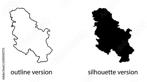 Foto Serbia Map Outline and Silhouette: Two distinct representations of Serbia's geography, one as a clean outline and the other as a solid silhouette