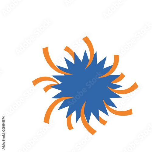 Abstract blue starburst with orange curved elements