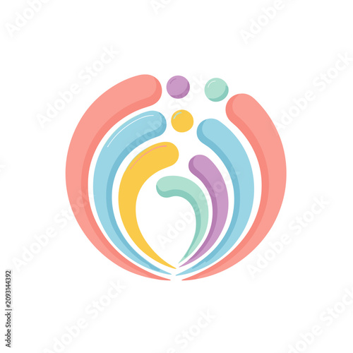 Abstract colorful shapes forming a circular emblem
