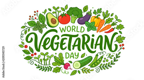 Hand-drawn illustration for World Vegetarian Day with vegetables  