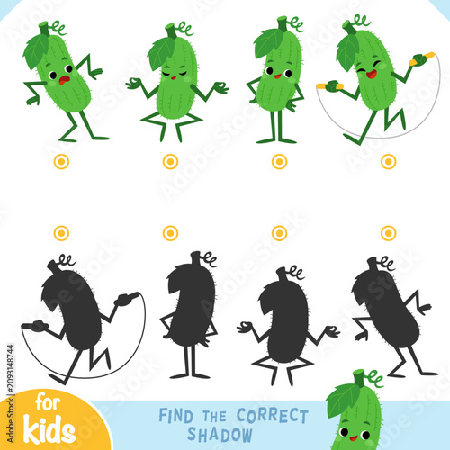 Фотография Find the correct shadow educational game for children with a set of cute cucumber