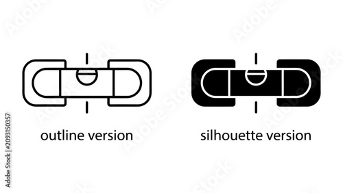 Foto Spirit Level Icons: A set of two spirit level icons, one in outline and one in silhouette, displaying the bubble within the vial to indicate levelness and plumbness