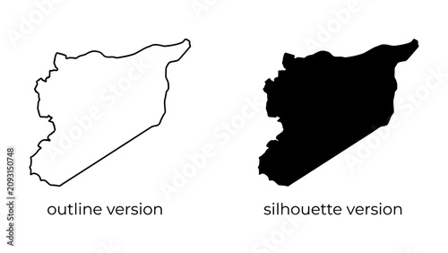 Bild auf Leinwand Syrian Map Outline and Silhouette: Two representations of the country Syria, one an outline and the other a solid silhouette, showcasing its distinct geographical shape