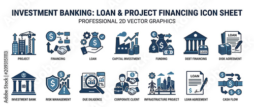 Cuadro en lienzo Corporate investment banking and project financing icon collection