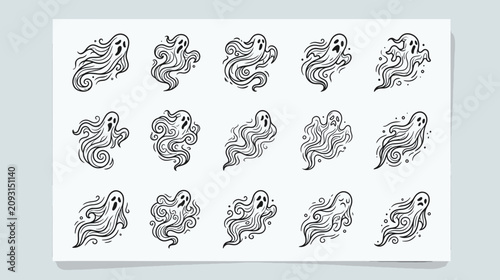 Принти на полотні Spooky hand drawn ghost characters set for halloween decorations
