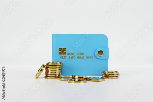 Digital Bank Card Wallet With Gold Coins, Finance and Savings Concept