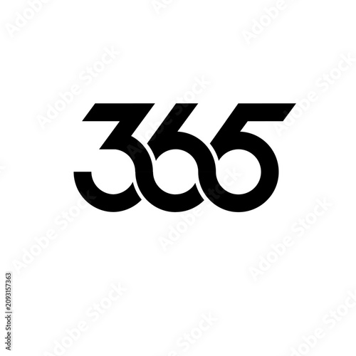 Modern geometric 365 number logo design, bold black digits intertwined on a clean white background, symbolizing daily, yearly, or continuous concepts.