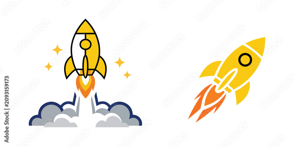 Obraz premium Business Startup Rocket Launch Growth Strategy Vector Graphic