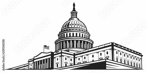 Foto Black and white silhouette of the united states capitol building dome architectu