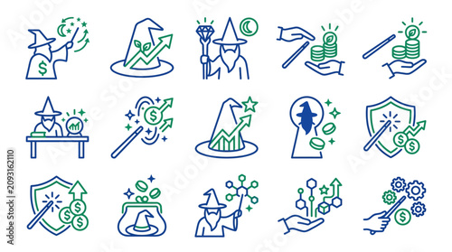 Konstfotografi Magic financial growth icons set.