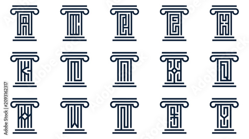 Vászonkép Set of greek column icons.