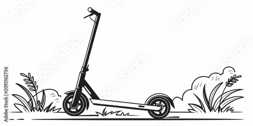 Foto Minimal black silhouette of electric scooter on paved path, side view urban mobi