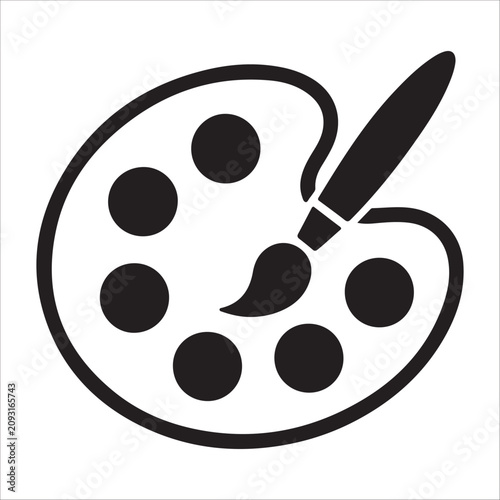Paint palette with brush icon for creative artistic concept isolated on white background.
