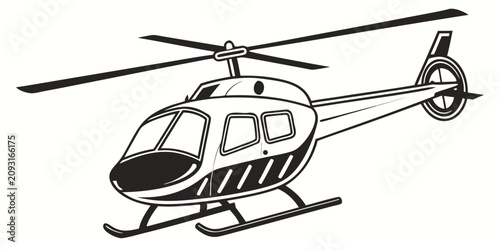 Obraz na płótnie Black silhouette of helicopter with rotating blade, side view main rotor