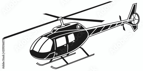 Fotografie Black silhouette of helicopter with rotating blade in flight main rotor tail rot
