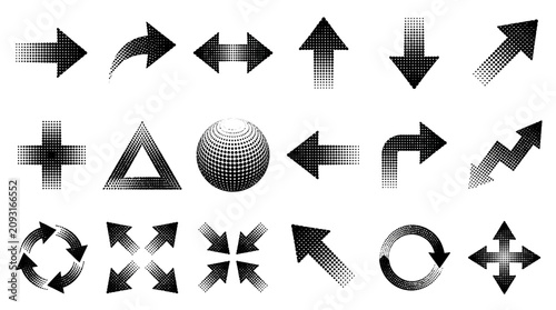 Bild auf Leinwand Gradient arrow icons set, black and white directional vector symbols, 18 geometr