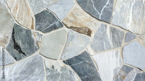 gaps. A textured wall surface composed of broken marble pieces fitted together. real-estate listings, architecture portfolios, designed for real-estate listing and luxury residence showcases.