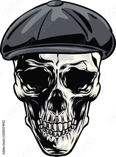 Canvastavla Detailed vintage style hand drawn illustration of a human skull wearing a classi