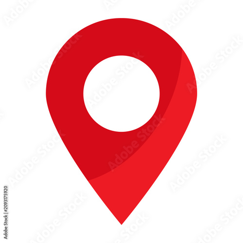 Red map pin icon. Colorful location marker pointer with round hole.
