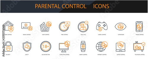 Foto parental control icons set minimalist flat style design, parental control set Ve