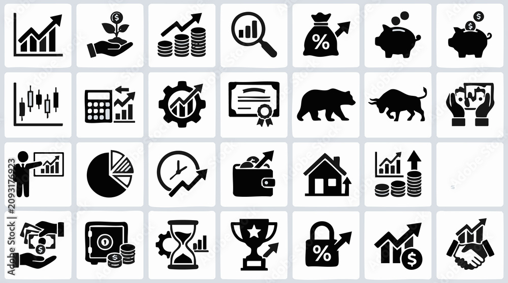 Fototapeta premium Collection of Business and Finance Growth Related Vector Icons