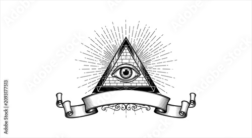 Foto All Seeing Eye Pyramid Symbol with Banner.