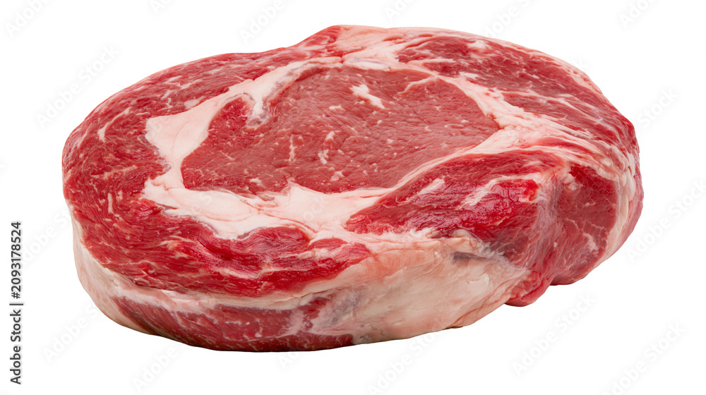 Obraz premium Raw marbled beef ribeye steak with fat marbling