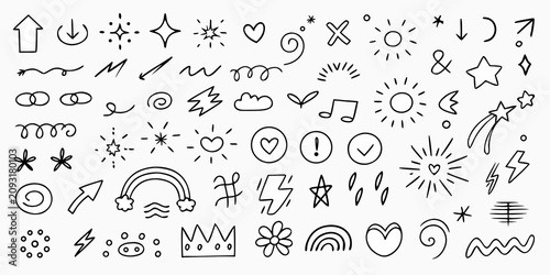 Photos Hand Drawn Doodle Elements Collection Black Line Art On White Background
