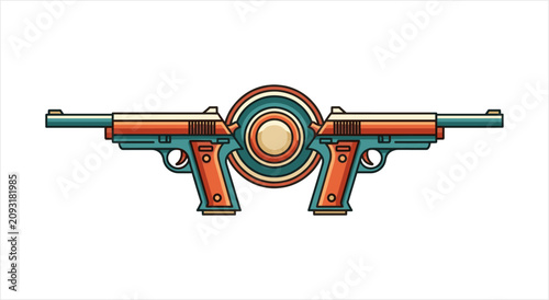 Foto Symmetrical Vintage Pistols with Circular Emblem.
